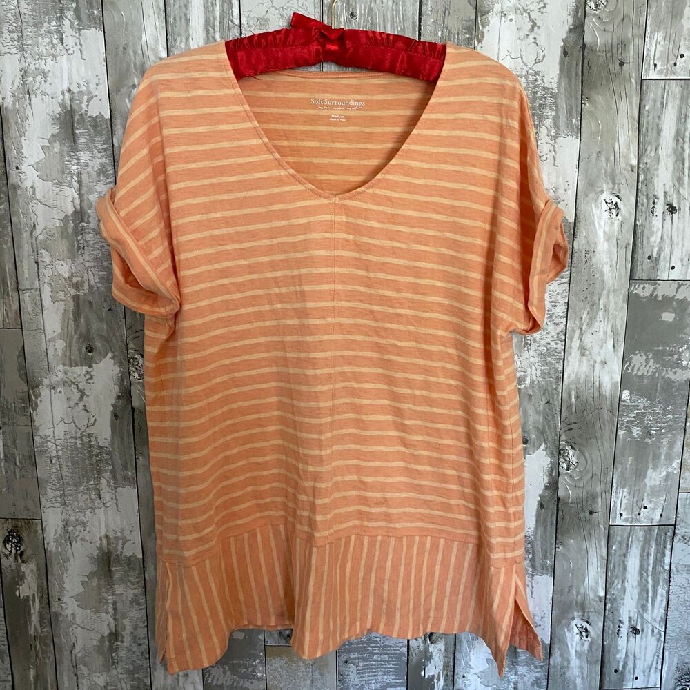 Soft Surroundings orange stripe drop waste peplum top M
